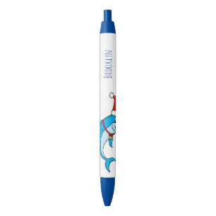 Cute dolphin met Santa hat cartoon Zwarte Inkt Pen