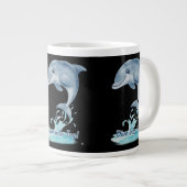 Cute Dolphin Mug – Dive into Joy | Retro Ocean Aes Grote Koffiekop (Voorkant rechts)
