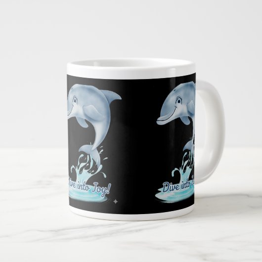 Cute Dolphin Mug – Dive into Joy | Retro Ocean Aes Grote Koffiekop (Voorkant rechts)