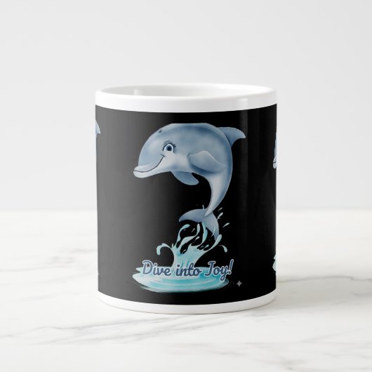 Cute Dolphin Mug – Dive into Joy | Retro Ocean Aes Grote Koffiekop (Voorkant)
