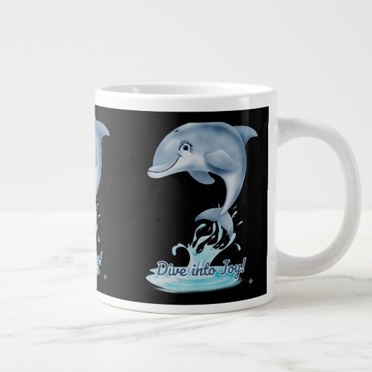 Cute Dolphin Mug – Dive into Joy | Retro Ocean Aes Grote Koffiekop (Rechts)