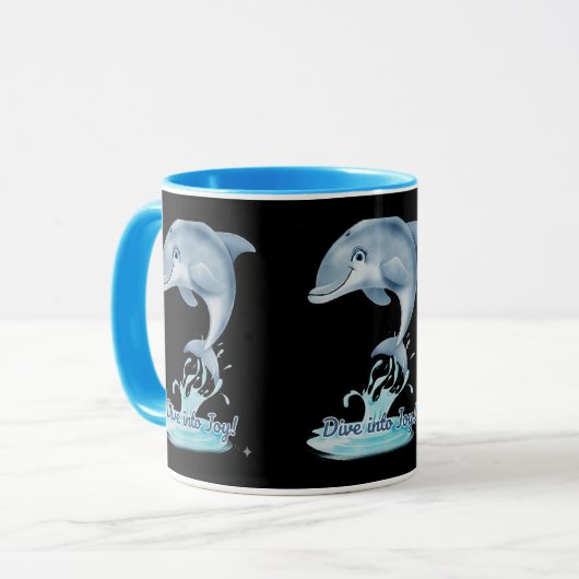 Cute Dolphin Mug – Dive into Joy | Retro Ocean Aes Mok (Voorkant links)