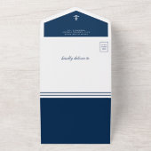 Cute Dolphin Nautical Navy Blue Baby shower All In One Uitnodiging (Buitenkant)