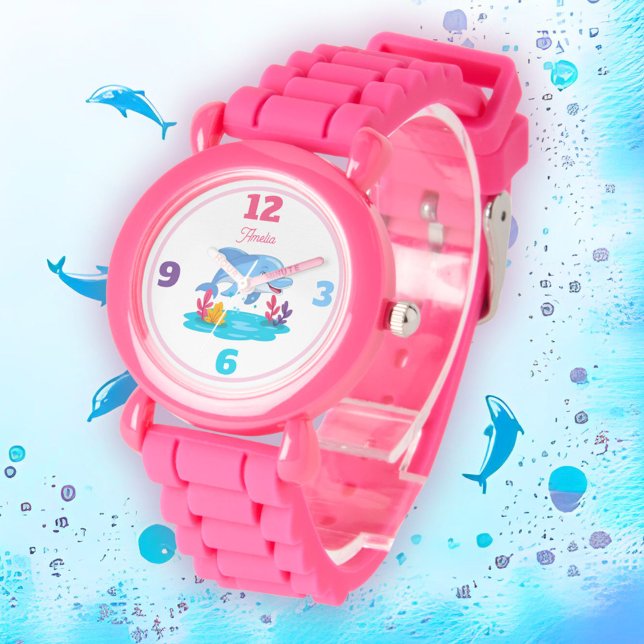 Cute Dolphin Sea Animal Girl Name Horloge (Creator heeft geüpload)