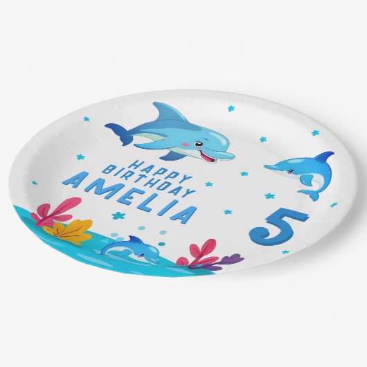 Cute Dolphin Sea Animals Birthday Party Papieren Bordje (Gekanteld)