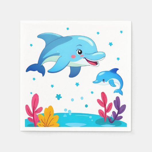 Cute Dolphin Sea Animals Birthday Party Servet (Voorkant)