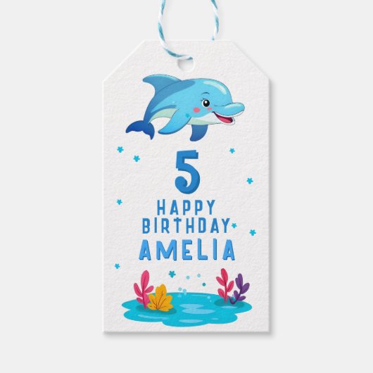Cute Dolphin Sea Animals Kids Birthday  Cadeaulabel (Voorkant)