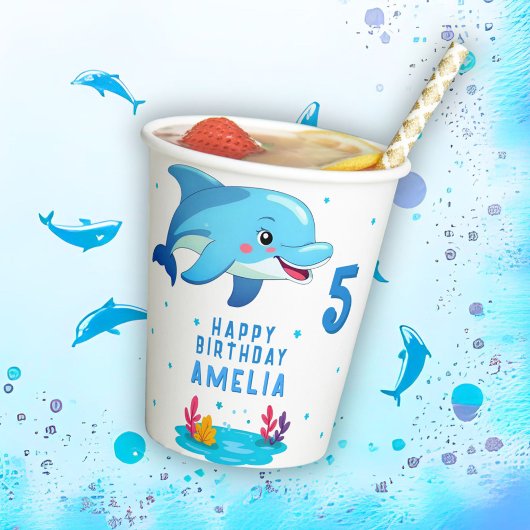 Cute Dolphin Sea Animals Kids Birthday Party Papieren Bekers
