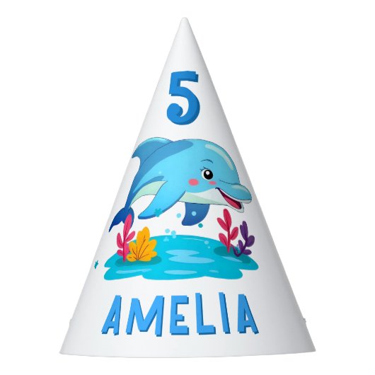 Cute Dolphin Sea Animals Name Birthday Feesthoedjes (Voorkant)