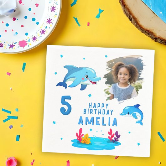 Cute Dolphin Sea Animals Photo Birthday Party Servet