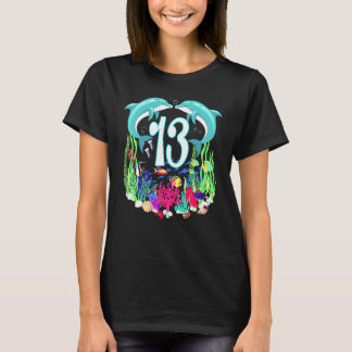 Cute Dolphin Under Sea 13th Birthday Merching Fami T-shirt