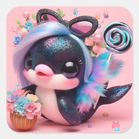Cute Dolphin Vierkante Sticker (Voorkant)