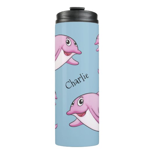 Cute Dolphins, aangepaste naam tumbler Thermosbeker (Voorkant)
