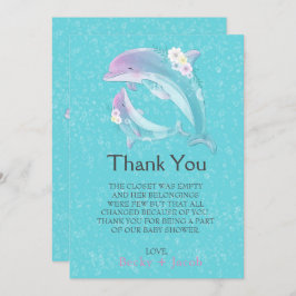 Cute Dolphins Girl Baby shower Hartelijk dank Bedankkaart
