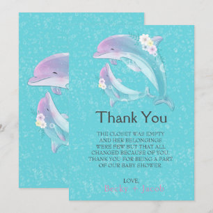 Cute Dolphins Girl Baby shower Hartelijk dank Bedankkaart
