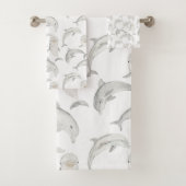 Cute Dolphins Swimming Gray White Ocean Theme Bad Handdoek (Insitu)