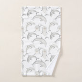 Cute Dolphins Swimming Gray White Ocean Theme Bad Handdoek (Handdoek)