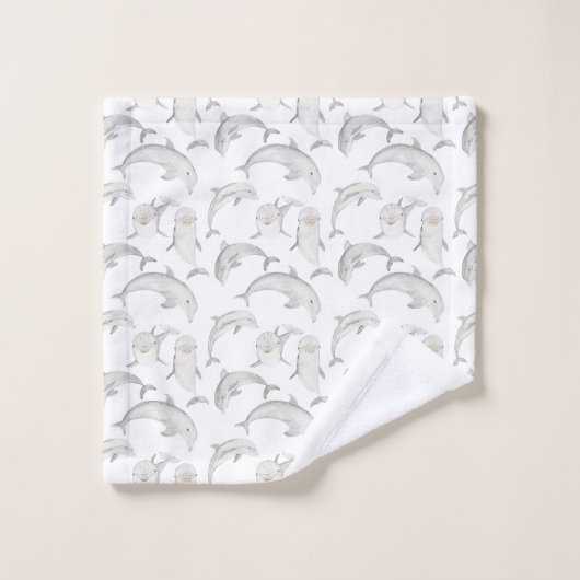 Cute Dolphins Swimming Gray White Ocean Theme Bad Handdoek (Wasdoekje)