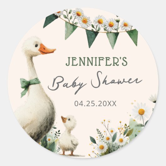 Cute Domme Gans Baby Shower Stickers (Voorkant)