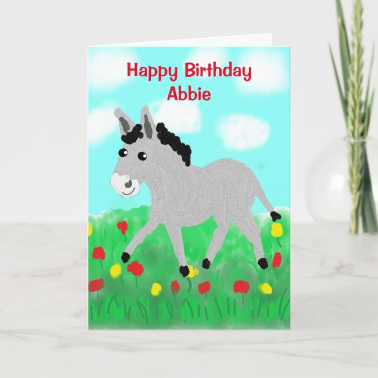 Cute Donkey Cartoon Birthday Kaart (Voorkant)