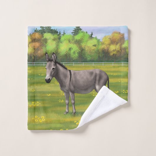 Cute Donkey Grey Burro in Pasture Bad Handdoek (Wasdoekje)
