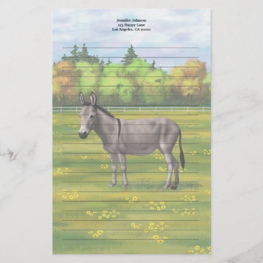 Cute Donkey Grey Burro in Pasture Briefpapier (Voorkant)