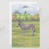 Cute Donkey Grey Burro in Pasture Briefpapier (Voorkant / Achterkant)