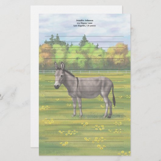 Cute Donkey Grey Burro in Pasture Briefpapier (Voorkant / Achterkant)