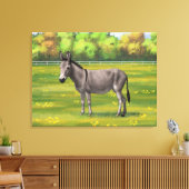 Cute Donkey Grey Burro in Pasture Canvas Afdruk (Insitu (Woonkamer))