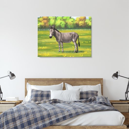 Cute Donkey Grey Burro in Pasture Canvas Afdruk (Insitu (Slaapkamer))