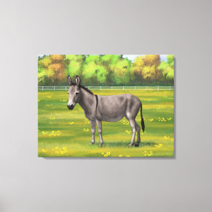 Cute Donkey Grey Burro in Pasture Canvas Afdruk