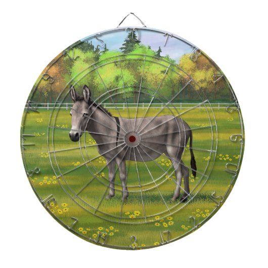 Cute Donkey Grey Burro in Pasture Dartbord (Voorkant)