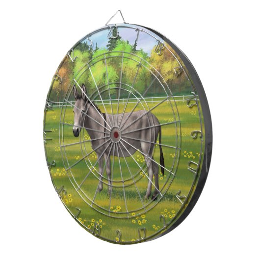 Cute Donkey Grey Burro in Pasture Dartbord (Voorkant Rechts)