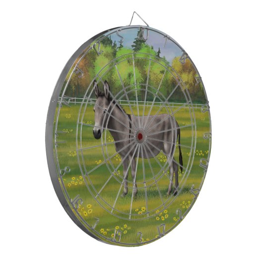 Cute Donkey Grey Burro in Pasture Dartbord (Voorkant Links)