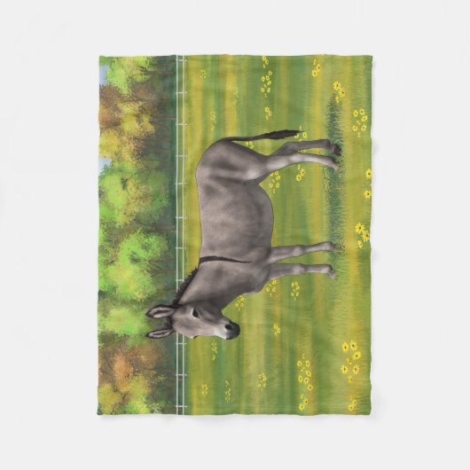 Cute Donkey Grey Burro in Pasture Fleece Deken (Voorkant)