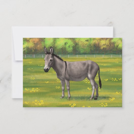 Cute Donkey Grey Burro in Pasture Kaart (Voorkant)
