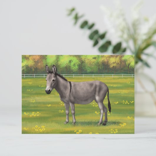 Cute Donkey Grey Burro in Pasture Kaart (Staand voorkant)