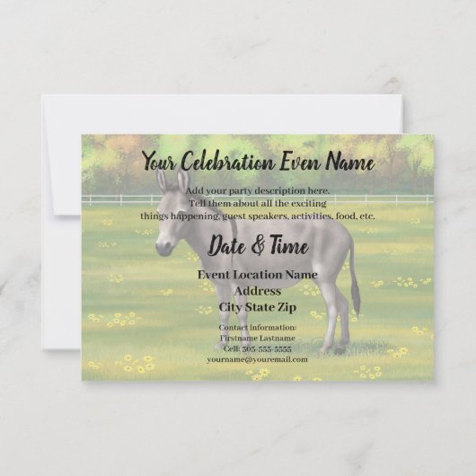 Cute Donkey Grey Burro in Pasture Kaart (Achterkant)