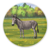 Cute Donkey Grey Burro in Pasture Keramische Knop (Voorkant)