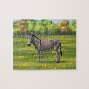 Cute Donkey Grey Burro in Pasture Legpuzzel