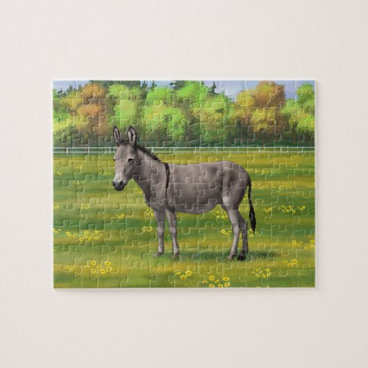 Cute Donkey Grey Burro in Pasture Legpuzzel (Horizontaal)
