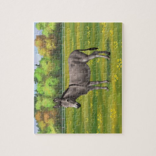 Cute Donkey Grey Burro in Pasture Legpuzzel (Verticaal)