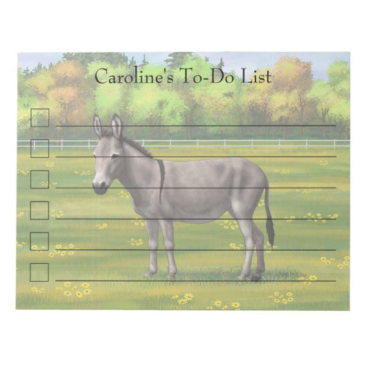 Cute Donkey Grey Burro in Pasture Notitieblok (Voorkant)