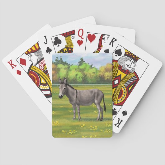 Cute Donkey Grey Burro in Pasture Pokerkaarten (Achterkant)