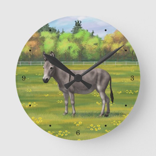 Cute Donkey Grey Burro in Pasture Ronde Klok (Voorkant)