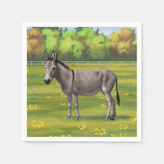 Cute Donkey Grey Burro in Pasture Servet (Voorkant)