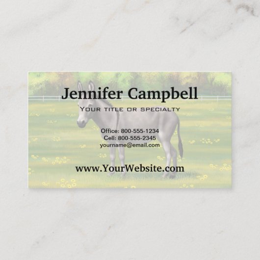 Cute Donkey Grey Burro in Pasture Visitekaartje (Achterkant)