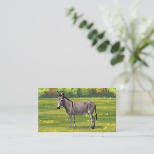 Cute Donkey Grey Burro in Pasture Visitekaartje (Staand voorkant)