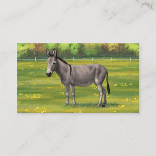 Cute Donkey Grey Burro in Pasture Visitekaartje (Voorkant)