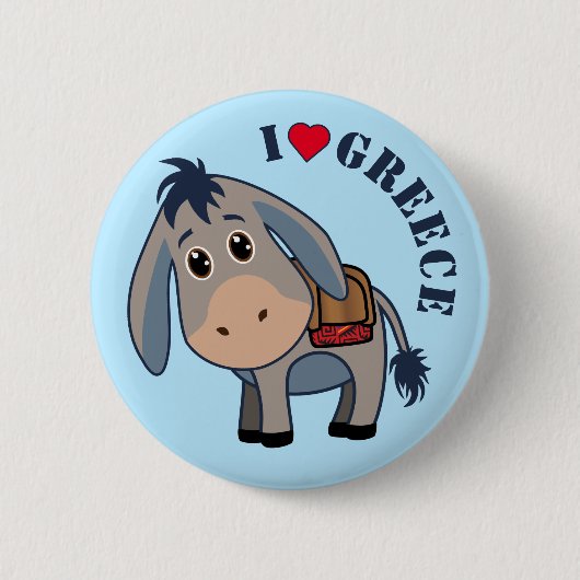 Cute Donkey, ik hou van Griekenland Ronde Button 5,7 Cm (Voorkant)